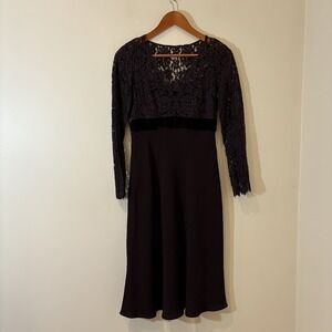 Vintage Talbots Women Midi Dress 4P Chocolate Brown Empire Waist Beaded Cocktail